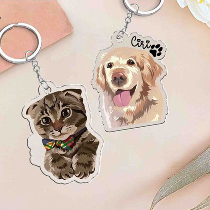 犬 猫 ペット 写真 名入れ アクリル キーホルダー オーダーメイド - Drawelry.jp