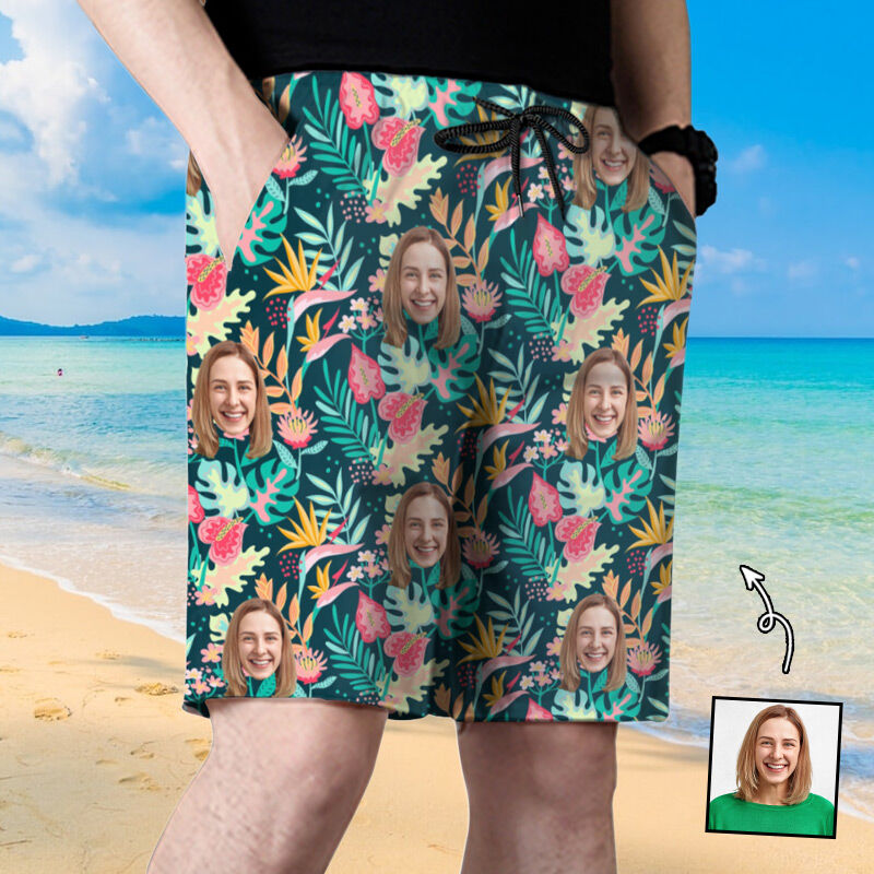 Personalized Picture Men's Beach Shorts Red Pattern Design Wonderful Gift for Friend