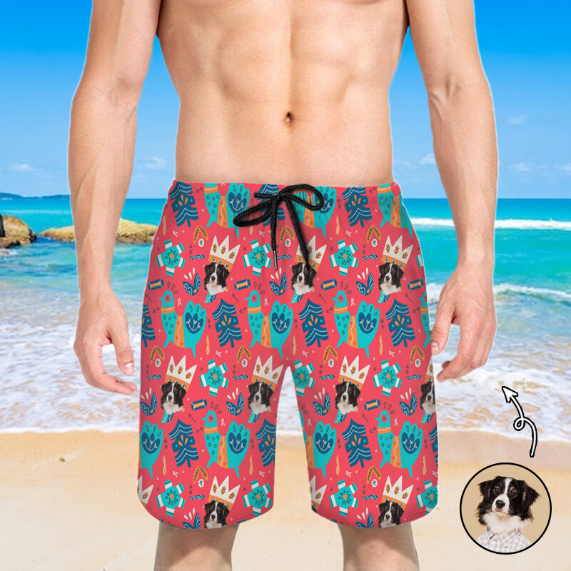 Personalized Picture Men's Beach Shorts with Cartoon Roosters Pattern Cute Gift for Friend