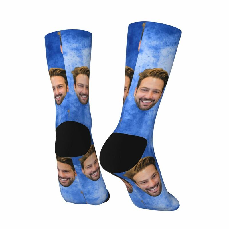 Individuelle Socken mit Gesicht in blauem Denim Tie Dye Mid-Tube Socken für Sie/Ihn