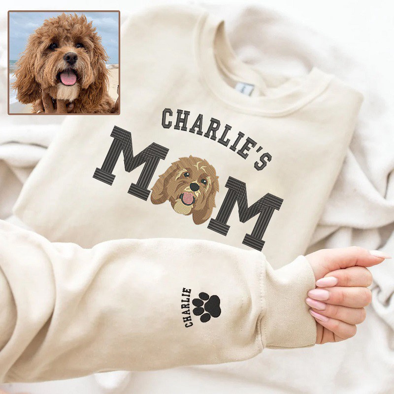 Personalisiertes Sweatshirt bestickt benutzerdefinierte Haustier Kopf Foto Haustier Mama und Papa Design Geschenk für Tierliebhaber