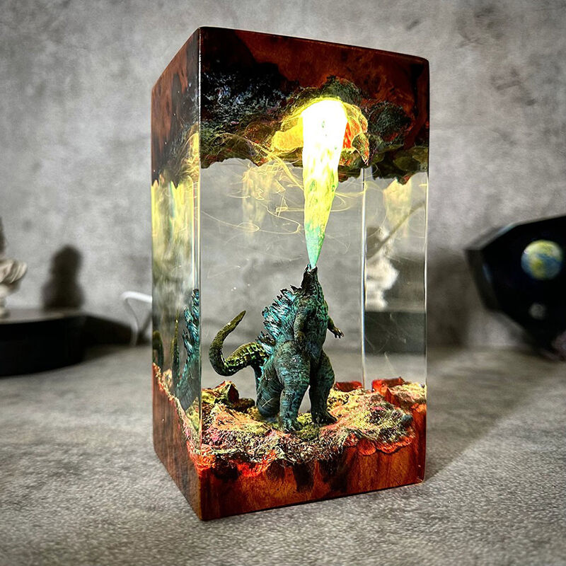 Dinosaur Resin Wood Lamp Funny Gift for Friend