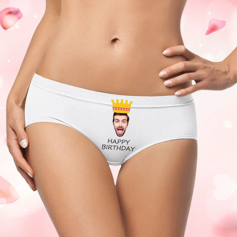 Personalized Photo Women's Underwear with Crown Pattern Funny Present for Birthday