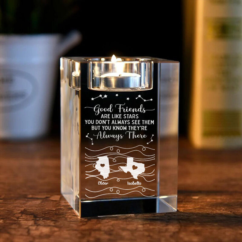 Personalized Crystal Candle Holder with Custom Names as Long-Distance Birthday Gifts for Friends