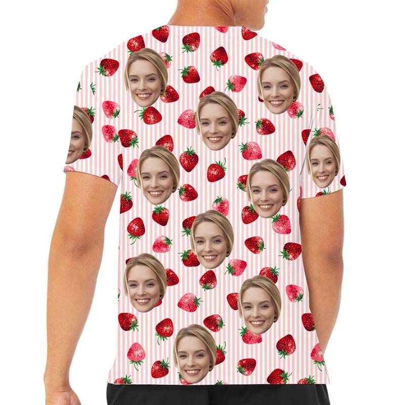 Custom Face Men's Hawaiian T-Shirt With Sweet Strawberry