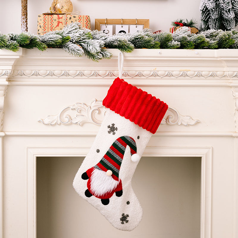 Calcetín navideño chimenea personalizado de nombre con dibujo de gnomos de navidad regalo para familia