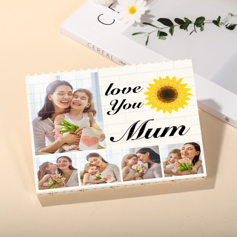 Personalisiertes Foto-Rechteck-Baustein-Puzzle mit Sonnenblumen-Muster für Mama