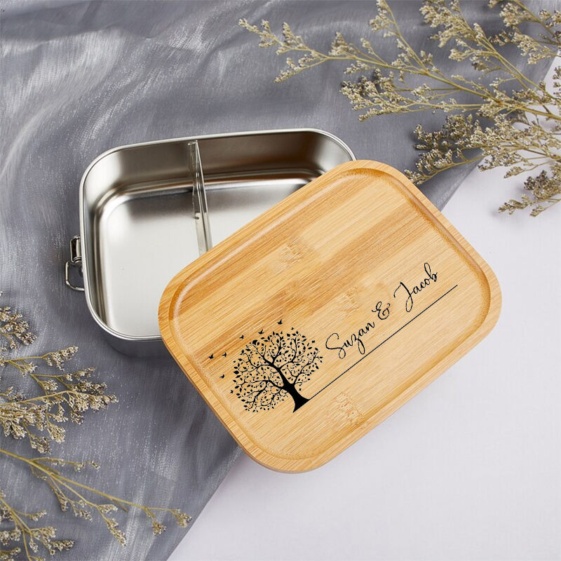 Personalized Lunch Box Custom Name With Big Tree Pattern