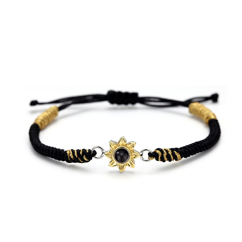 Personalized Picture Projection Black And Yello Bracelet Sunflower Pattern Exquisite Gift for Her