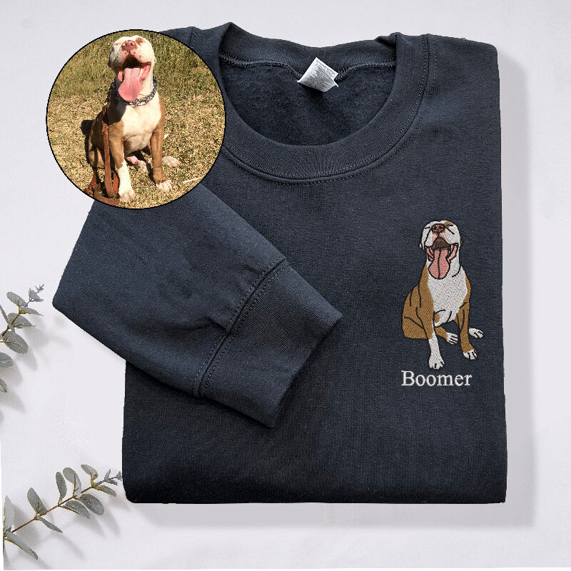 Personalized Sweatshirt Custom Embroidered Pet Color Photo Adorable Gift for Pet Loving Dad
