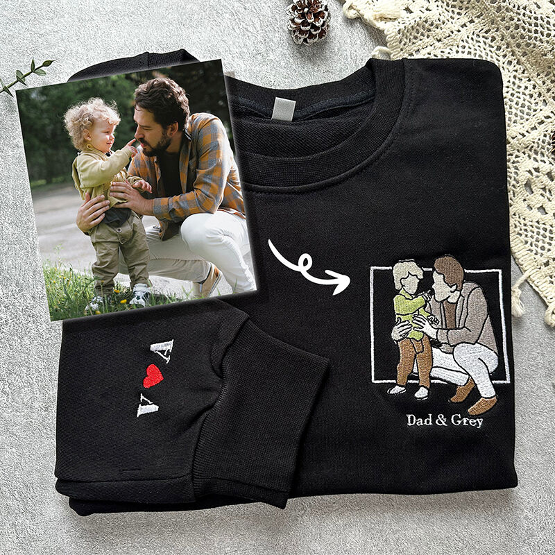 Gepersonaliseerd sweatshirt met geborduurde foto en eigen naam Aantrekkelijk Vaderdagcadeau