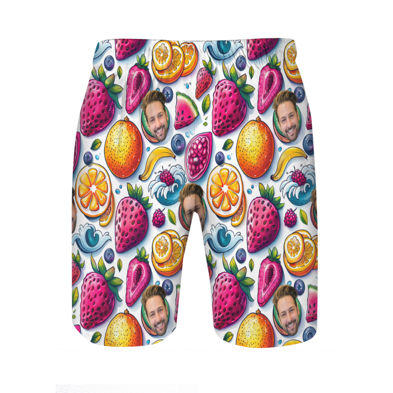 Personalized Picture Men's Beach Shorts with Fruits Pattern Interesting Present for Papa