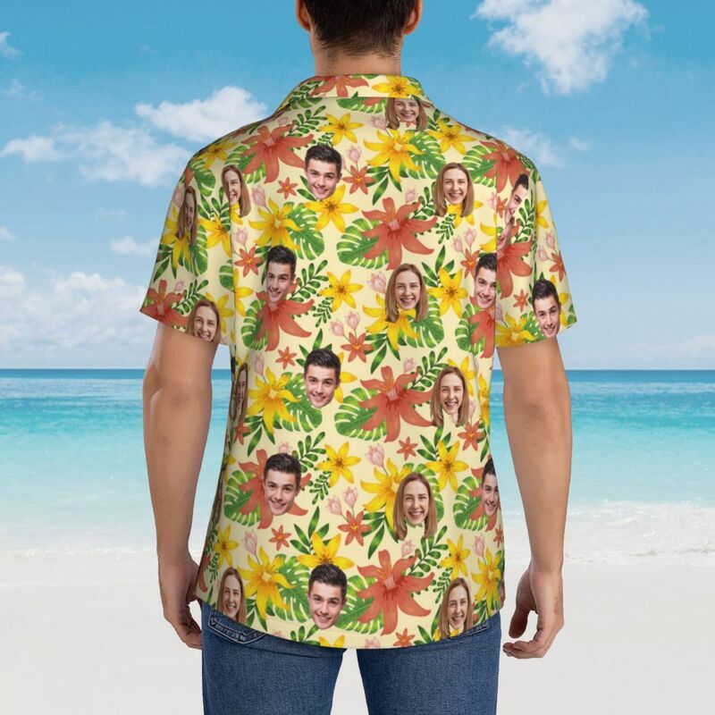 Foto personalizzata di coppia Camicia hawaiana personalizzata Camicia casual di coppia