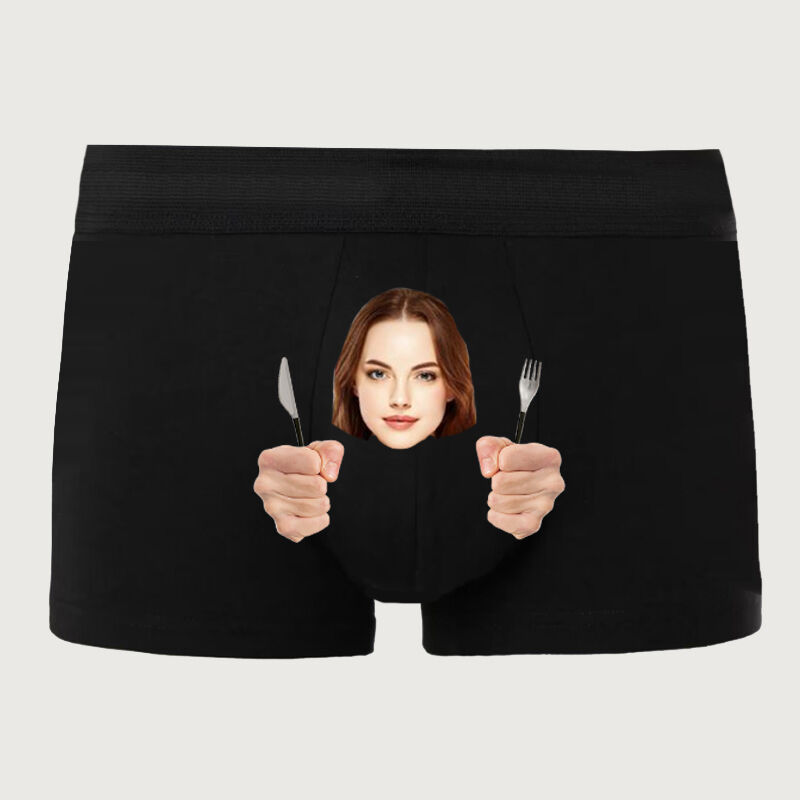 Personalized Picture Men's Underwear Boxer Briefs with Knife and Fork Pattern Funny Present for Boyfriend