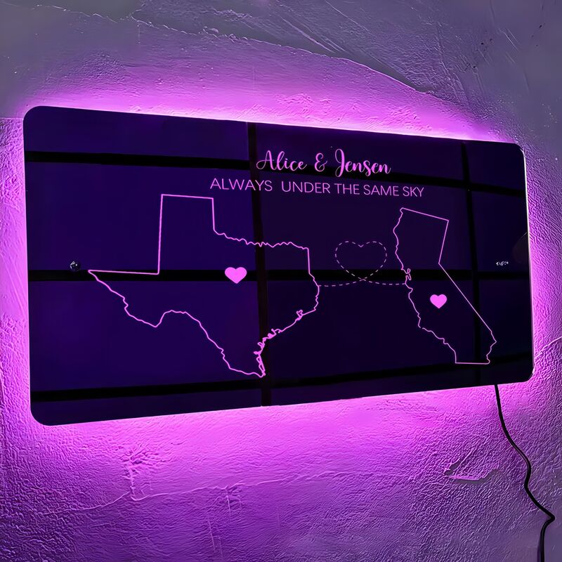 Personalized Mirror Lamp Custom Map Outline Gift For Long Distance Relationship