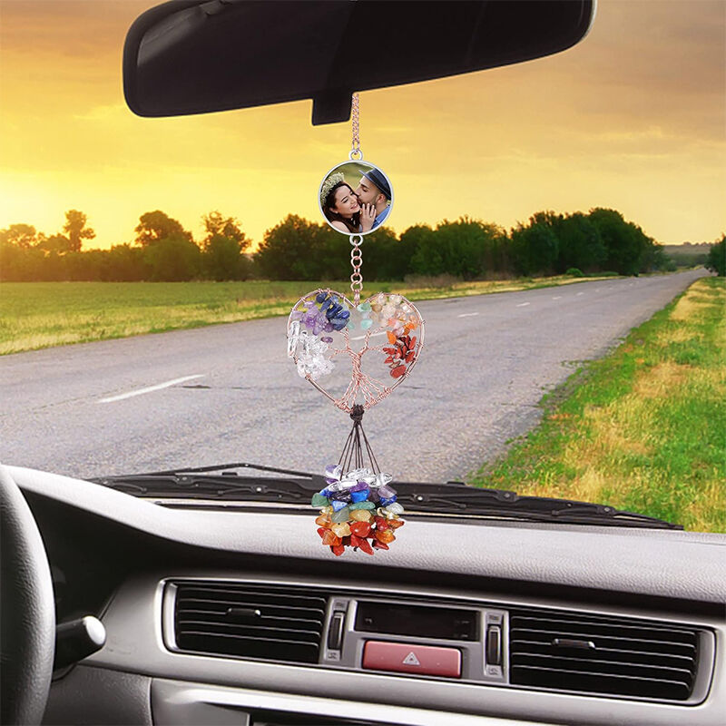 Personalized Crystal Car Hanging Ornament with Photo Tree of Life for Him