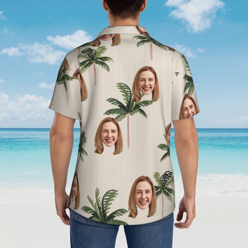 Personalized Hawaiian Shirt with Coconut Tree Print Simple Style Couple Shirt for Couples
