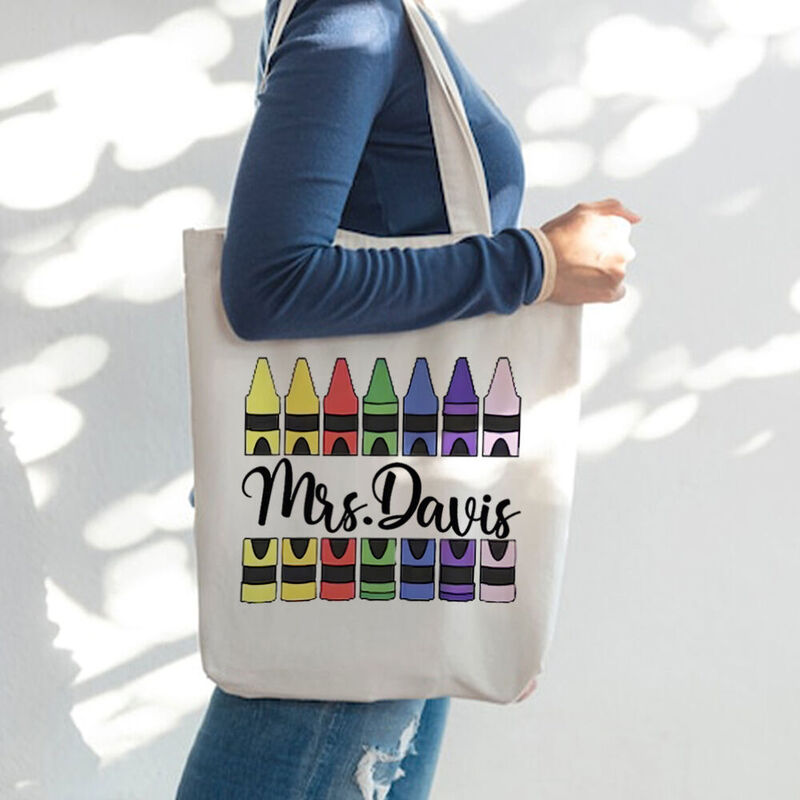 Gepersonaliseerde canvas tas met eigen naam diverse spullen tas schooltas terug naar school cadeau voor leraar