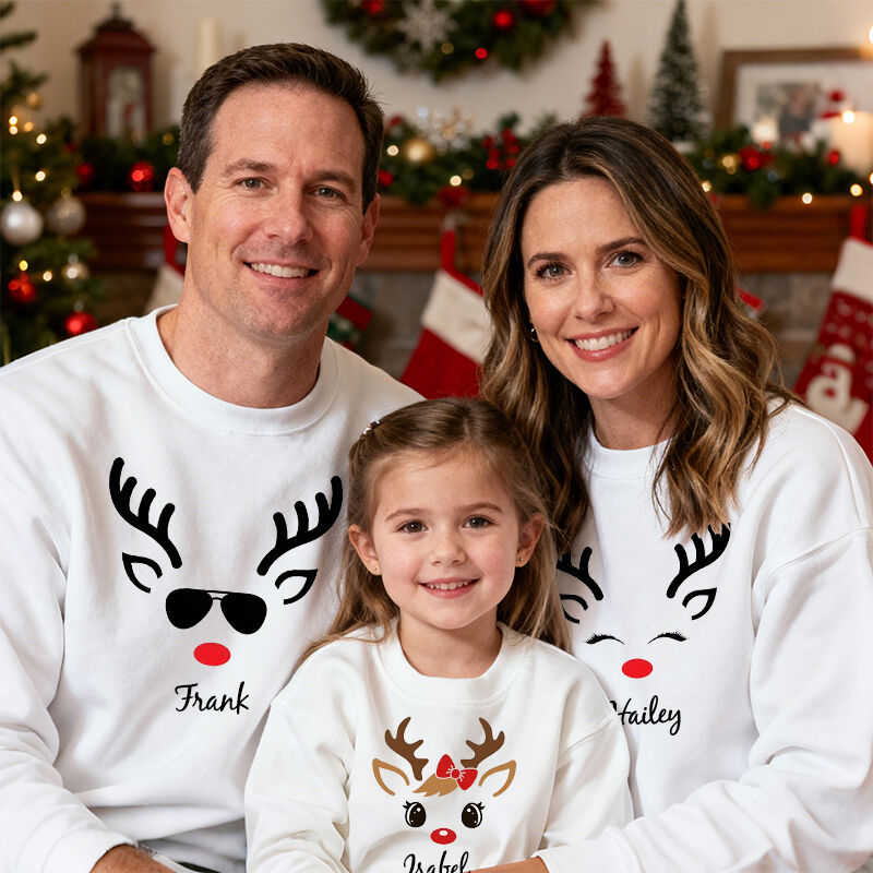 Personalized Parent-Child Sweatshirt Reindeer Head Series Pattern Design Cute Christmas Gift for Family