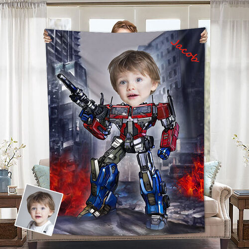 Personalized Custom Photo Blanket Cartoon Character City Ruin Background Flannel Blanket