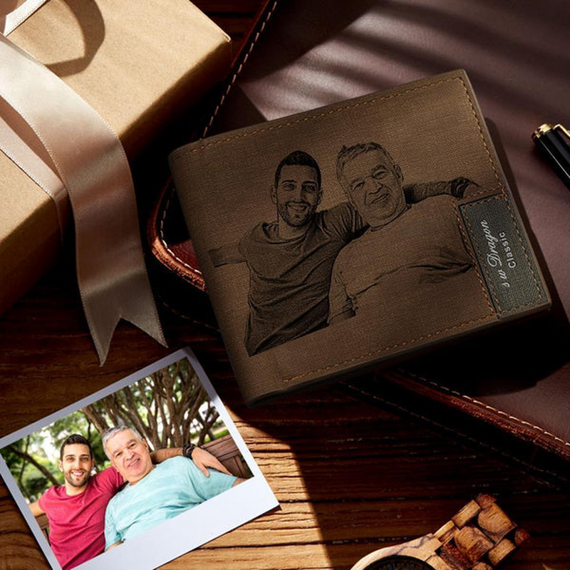 Portefeuille personnalisé avec photo gravée pour homme Cadeau de fête des pères Cadeau pour nouveau papa