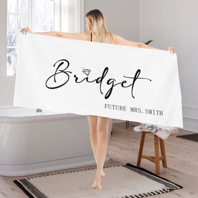 Personalized Name Bath Towel Minimalist Design Gift for Her