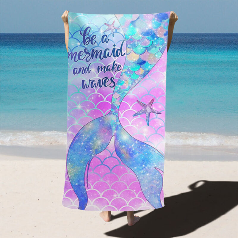 Custom Text Bath Towel with Hexagram and Fantasy Mermaid Tail Pattern for Kids