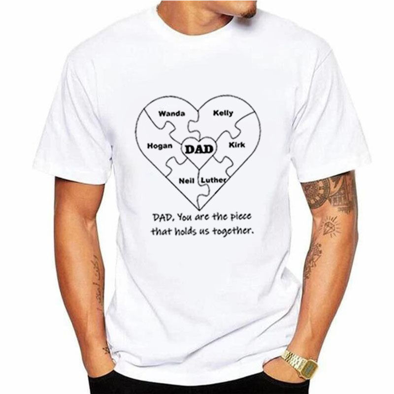 T-shirt personnalisé avec puzzle de noms en forme de coeur Cadeau pour papa
