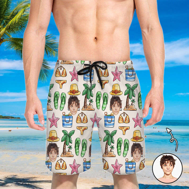 Shorts de plage Photo personnalisée  pour homme avec motif de vêtements d'été Cadeau pour petit ami