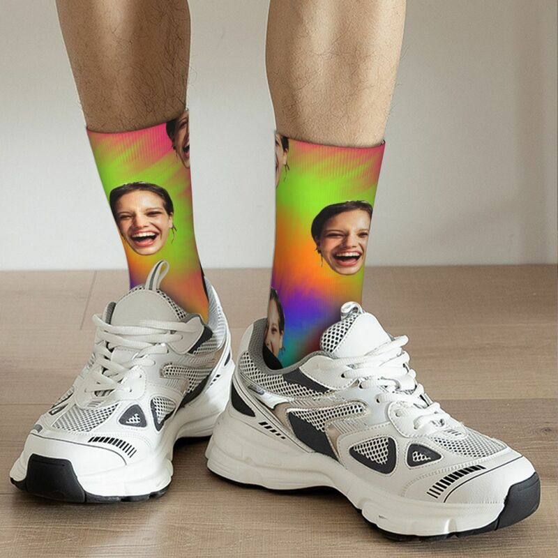 Custom Face Socks Tie Dyed Colorful Fun Mid-Tube Socks for Men and Women