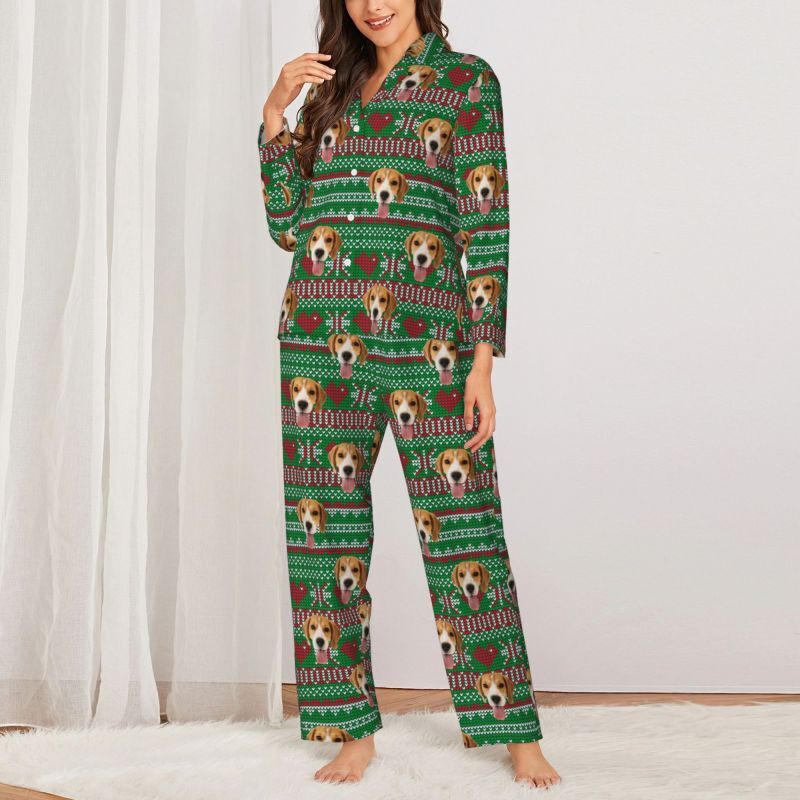 Personalisierte Pyjamas benutzerdefinierte Haustier Foto Weihnachten Liebe Pixel-Stil Design Perfektes Geschenk für die Familie