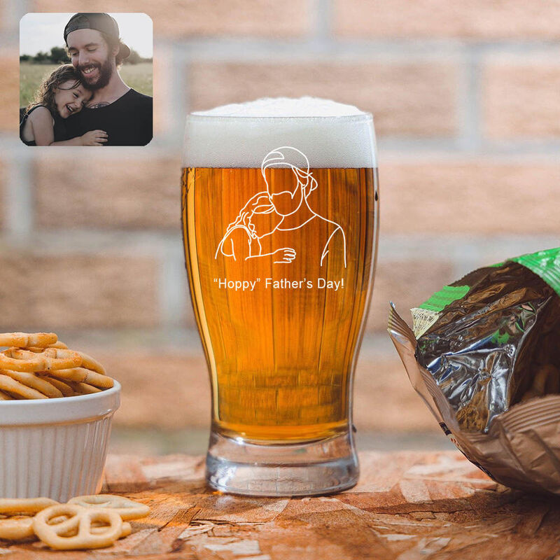 Personalized Picture Beer Glass with Custom Text Funny Present for Father's Day