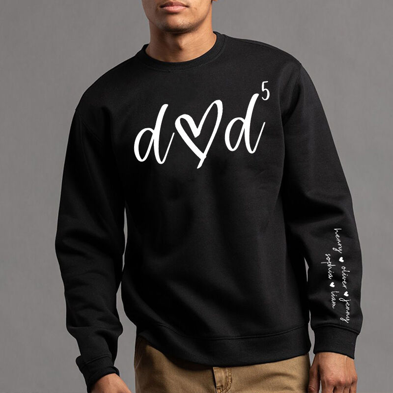 Personalized Sweatshirt Dad Heart with Kids Name On The Sleeve Unique Design Perfect Father's Day Gift