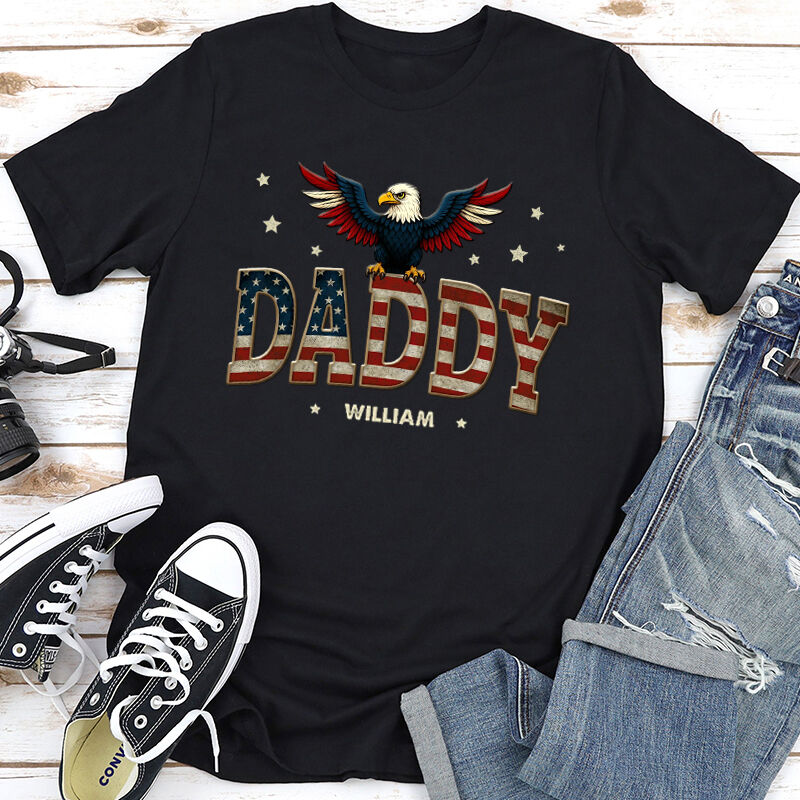 Personalized T-shirt Dad Stars and Stripes Eagle Elements Design Attractive Gift for Best Father