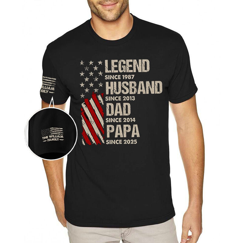 Personalized T-shirt From Legend To Papa Stars and Stripes Elements Design Perfect Gift for Dear Dad