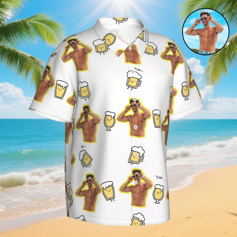 Custom Hawaiian Shirt with Beer Mug Print Simple Beach Short Sleeve for Couples