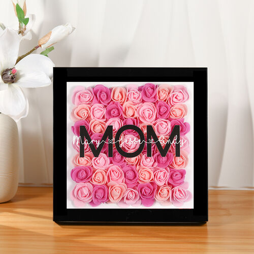 Cadre de Fleur Rose Personnalisé avec Nom Cadeau Touchant pour Meilleure Maman