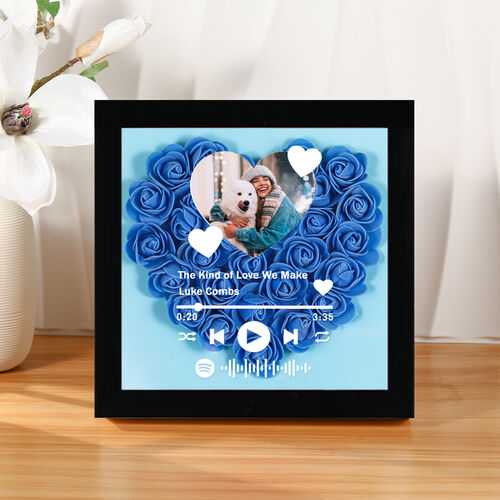 Boîte d'Ombre à Fleurs Séchées Personnalisée avec Album Art et Photo Cadeau Significatif pour Couple