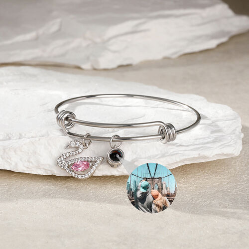 Personalized Projection Photo Bracelet with Elegant Swan Charm