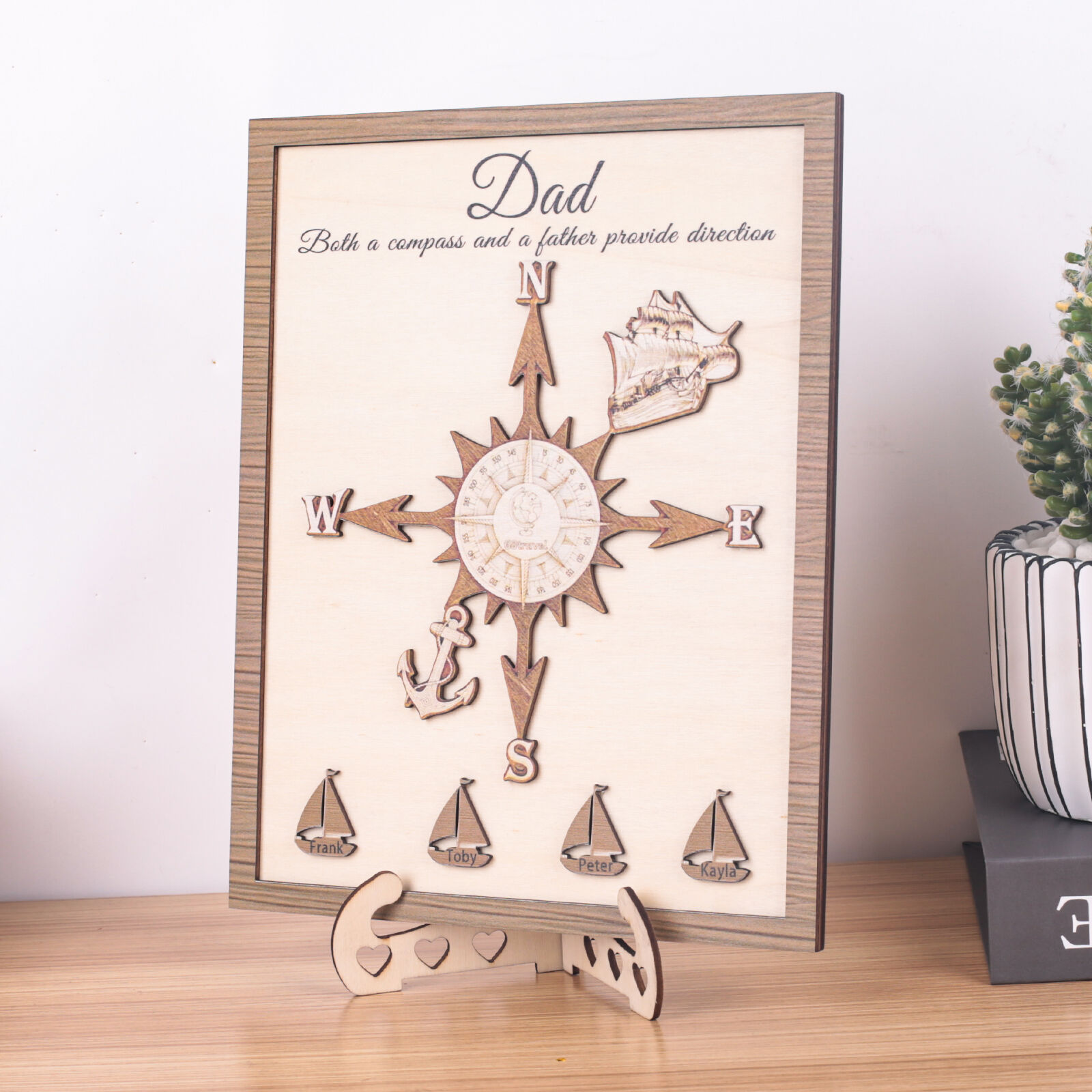 Personalized Name Frame with Compass Pattern Cool Gift for Father's Day