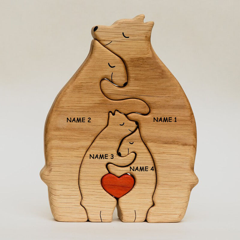 Personalized Custom Names Warm Bear Family Wooden Puzzle Funny Gift