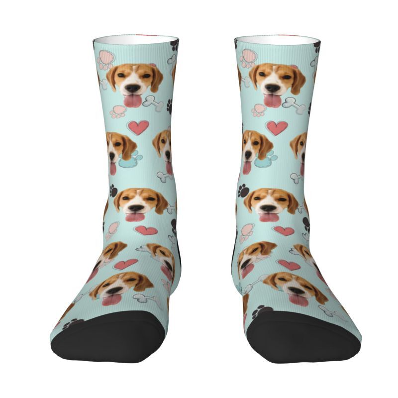 Customized Face Socks Pet Paw and Bones Print Gifts for Pet Lovers