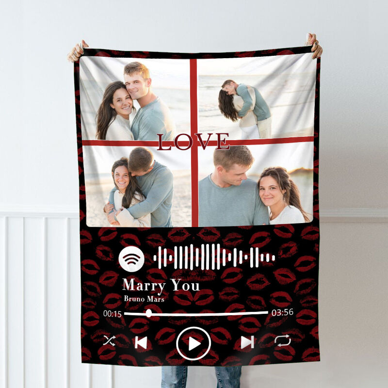 Personalized Picture Blanket with Spotify Code Creative Present for Your Love