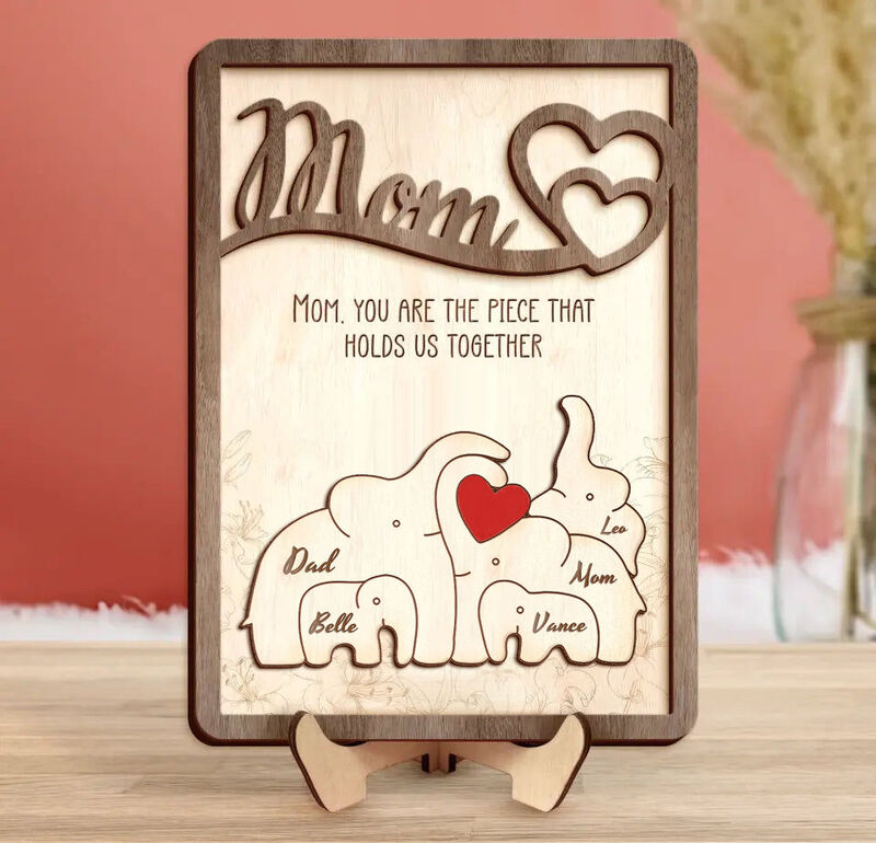 Personalized Elephant Family Puzzle Frame Best Mother's Day Gift