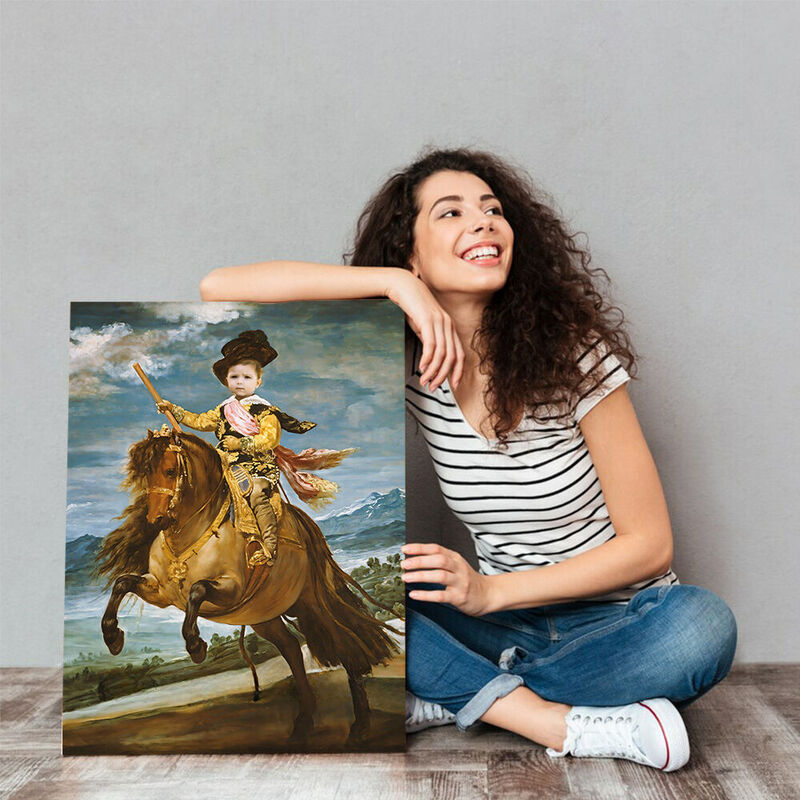 Custom Kid Head Photo Renaissance Portrait Little Horseman Gift for Kid