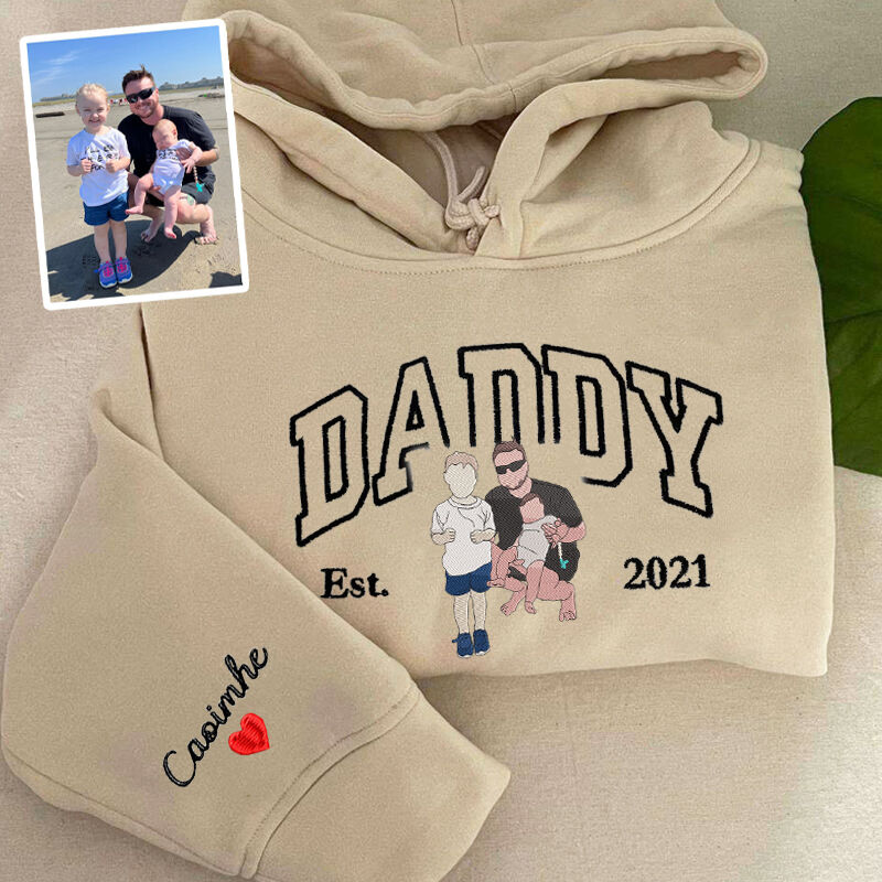 Personalisierte Hoodie bestickt Daddy mit benutzerdefinierten Foto-Design Perfektes Geschenk für den Vatertag