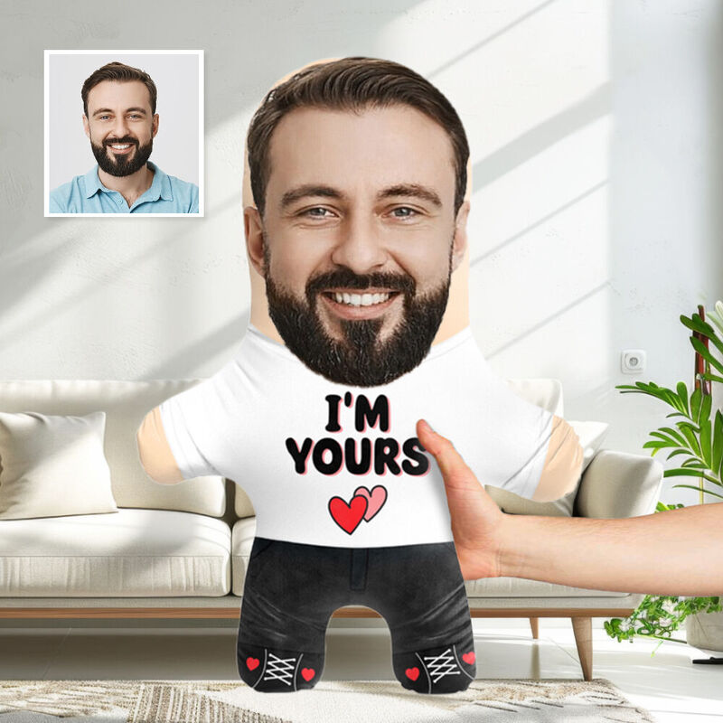 Spersonalizowana poduszka ze zdjęciem twarzy "I'm Yours" na Walentynki