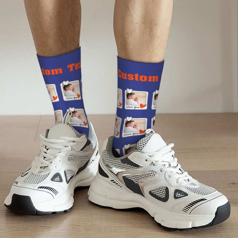 Chaussettes personnalisées avec photo et texte pour cadeau de fête des pères pour papa