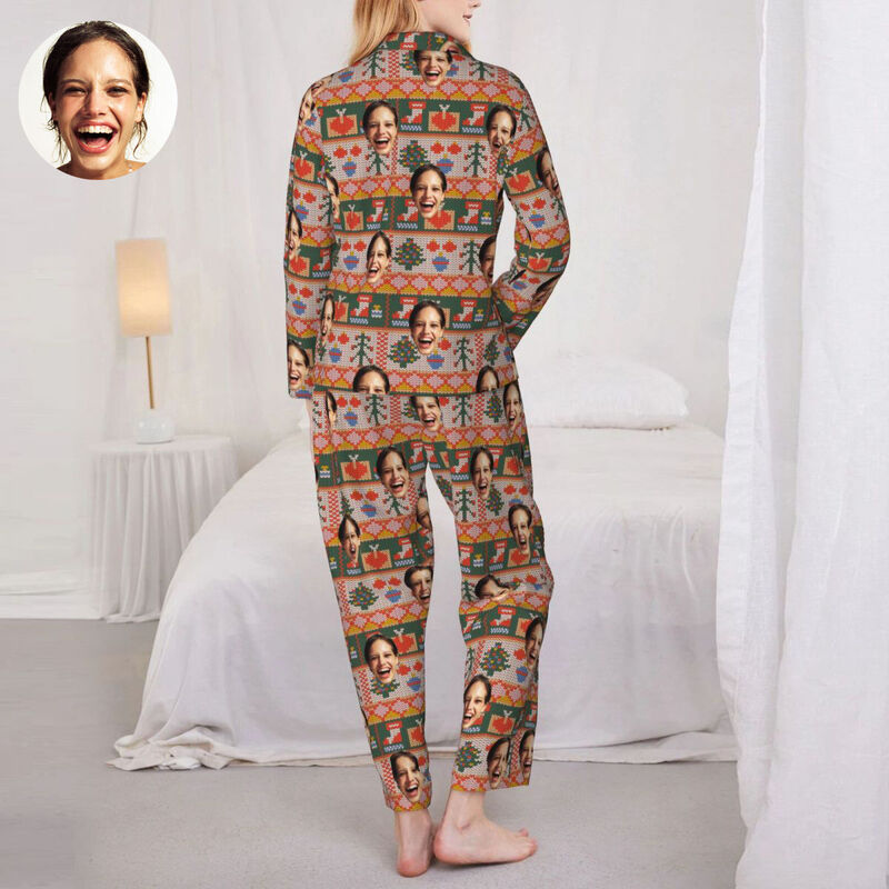 Personalisierte Pyjamas mit individuellem Foto Weihnachtsstil Elemente Festliche Atmosphäre Muster Design Geschenk für die Familie