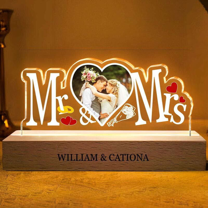 Personalized Mr And Mrs Led Light Custom Heart Photo For Couple